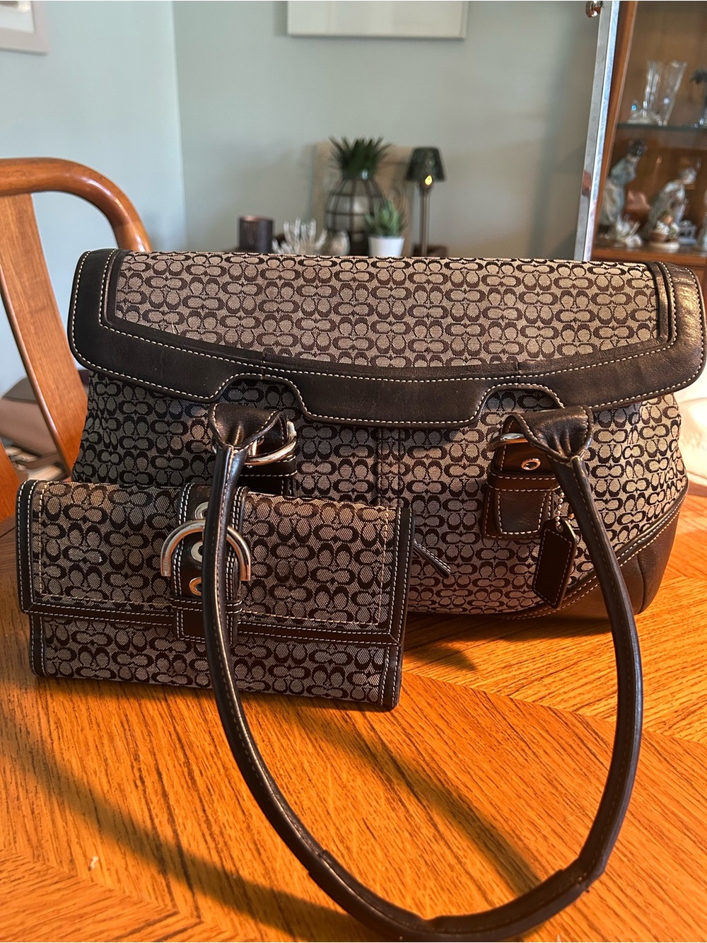 Designer-Style Monogram Shoulder Bag in Brown and Black
